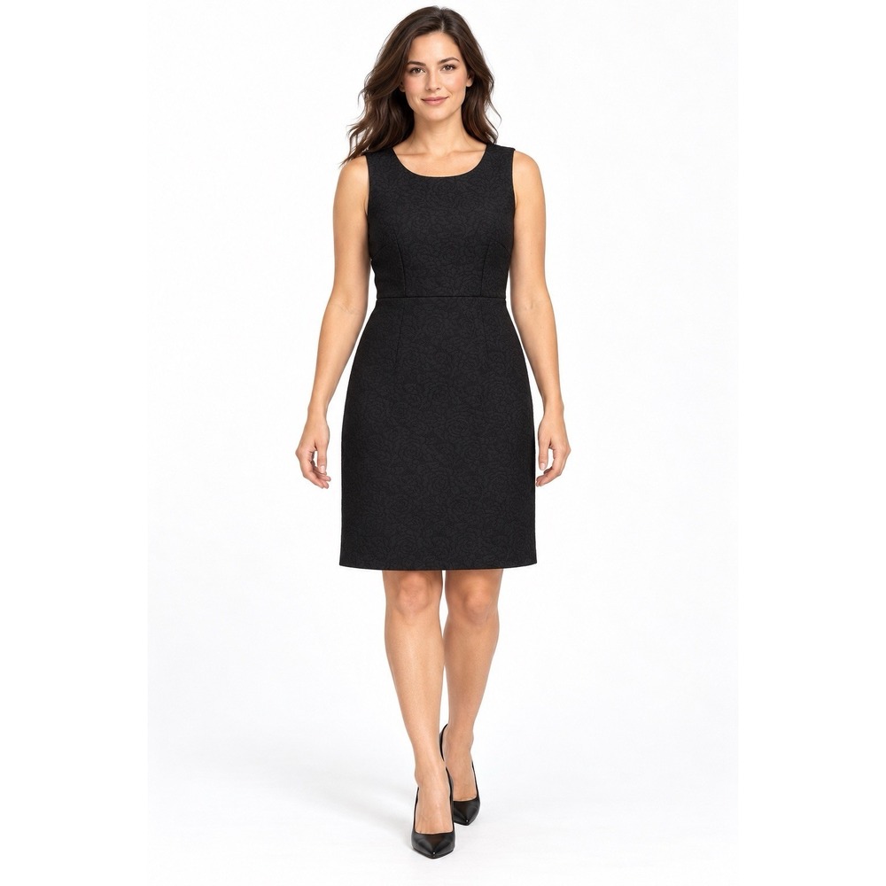 Black Floral Jacquard Sheath Dress 10 Sleeveless Cocktail Career Liz Claiborne